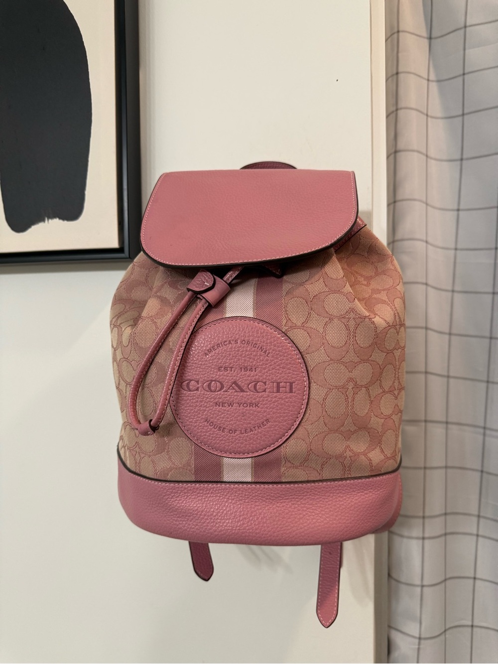 Coach (2023) Dempsey Drawstring Leather Backpack- True Pink